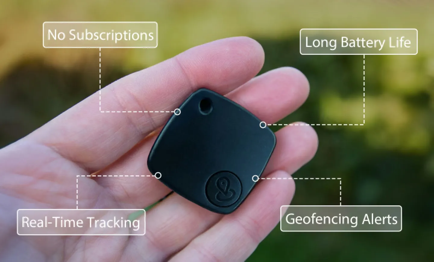 Close-up of the iTagPro Bluetooth tracker device